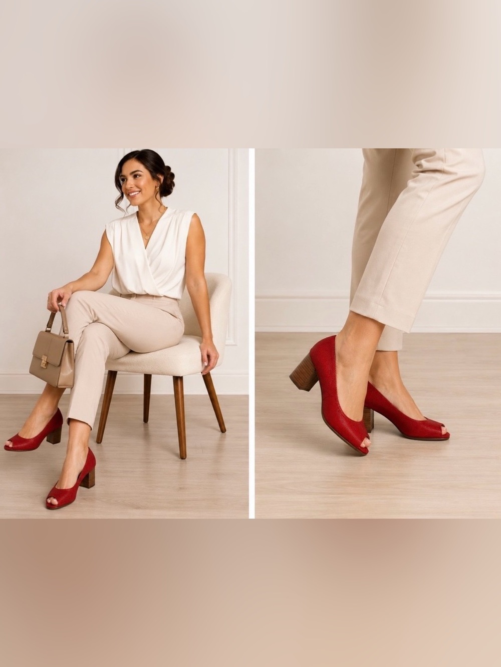 Ann Klein Red Peep-Toe Block Heel Pumps